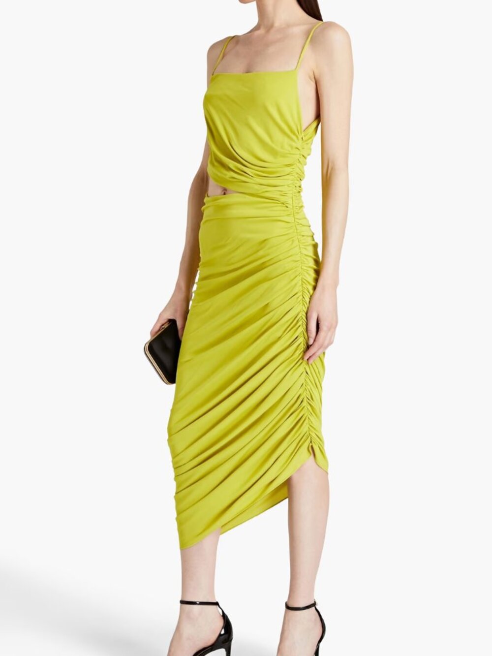 Halston Averie cutout ruched jersey midi dress